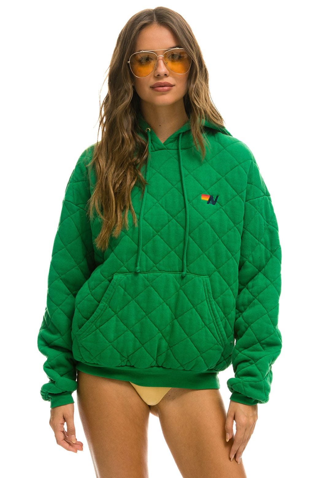 QUILTED RELAXED PULLOVER HOODIE - KELLY GREEN Hoodie Aviator Nation 