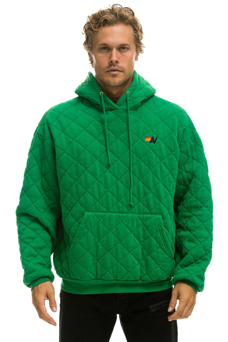QUILTED RELAXED PULLOVER HOODIE - KELLY GREEN Hoodie Aviator Nation