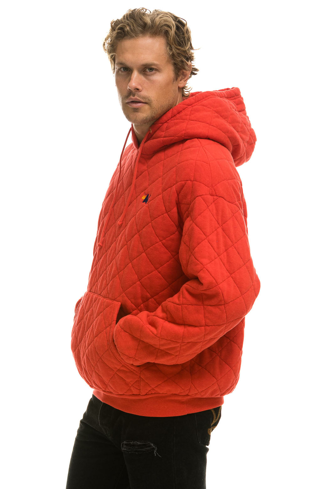 QUILTED RELAXED PULLOVER HOODIE - RED Hoodie Aviator Nation 