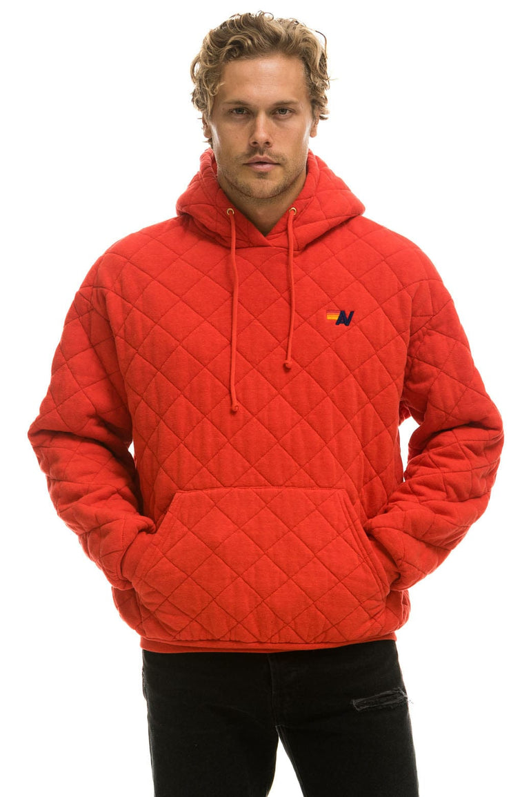 QUILTED RELAXED PULLOVER HOODIE - RED Hoodie Aviator Nation