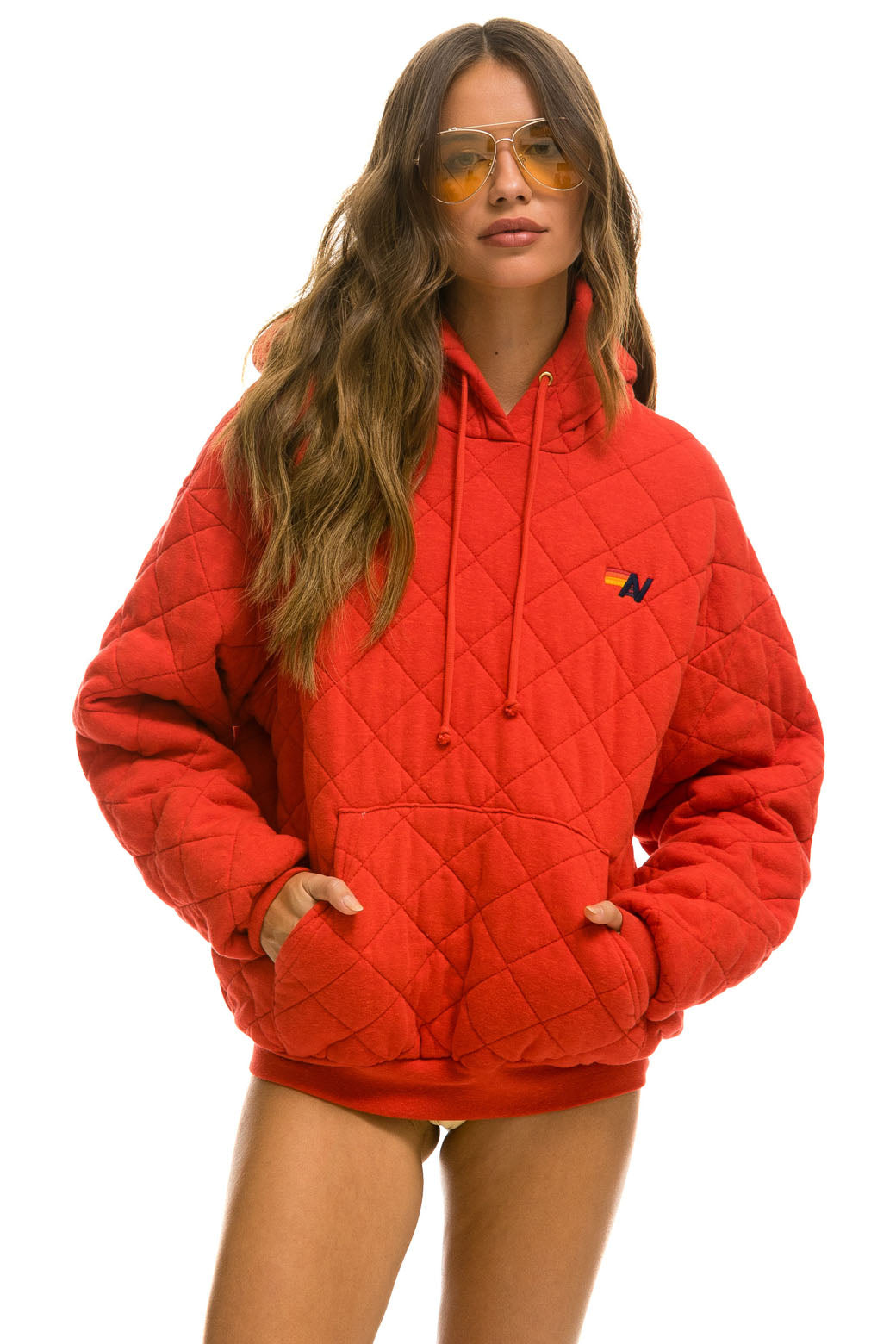 QUILTED RELAXED PULLOVER HOODIE - RED - Aviator Nation