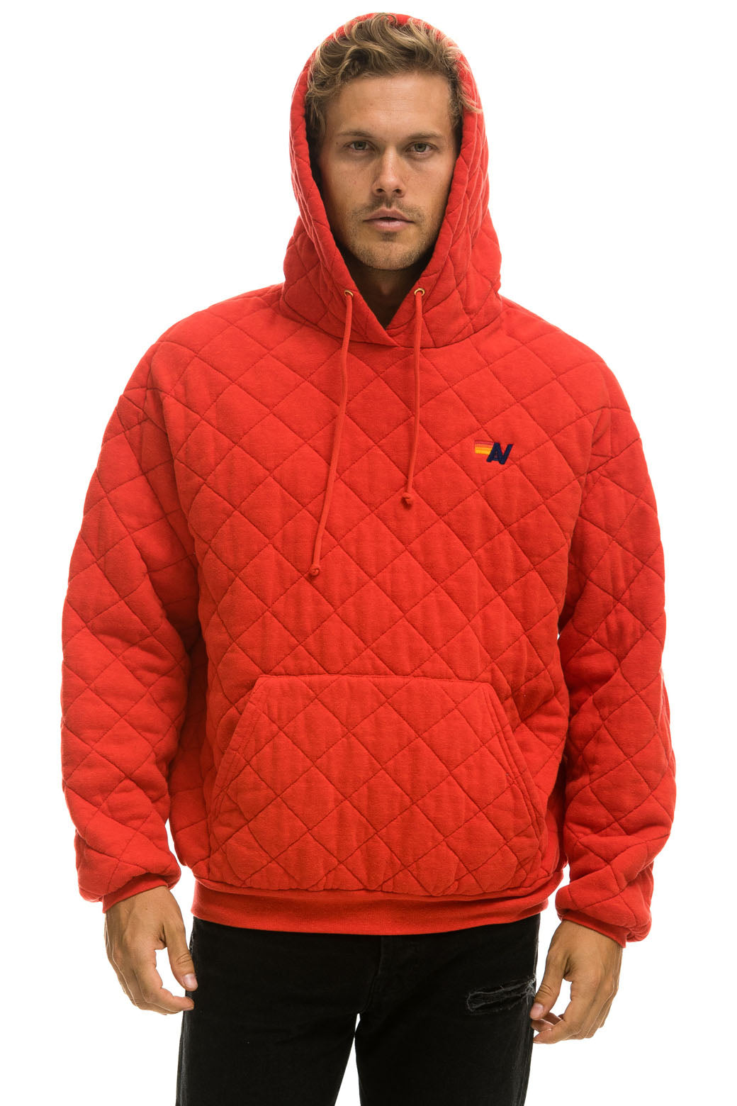 QUILTED RELAXED PULLOVER HOODIE - RED Hoodie Aviator Nation 