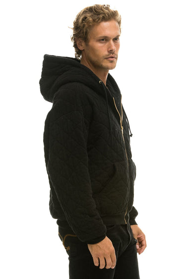 QUILTED ZIP HOODIE RELAXED - BLACK Hoodie Aviator Nation 