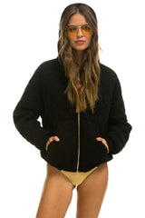 QUILTED ZIP HOODIE RELAXED - BLACK Hoodie Aviator Nation 