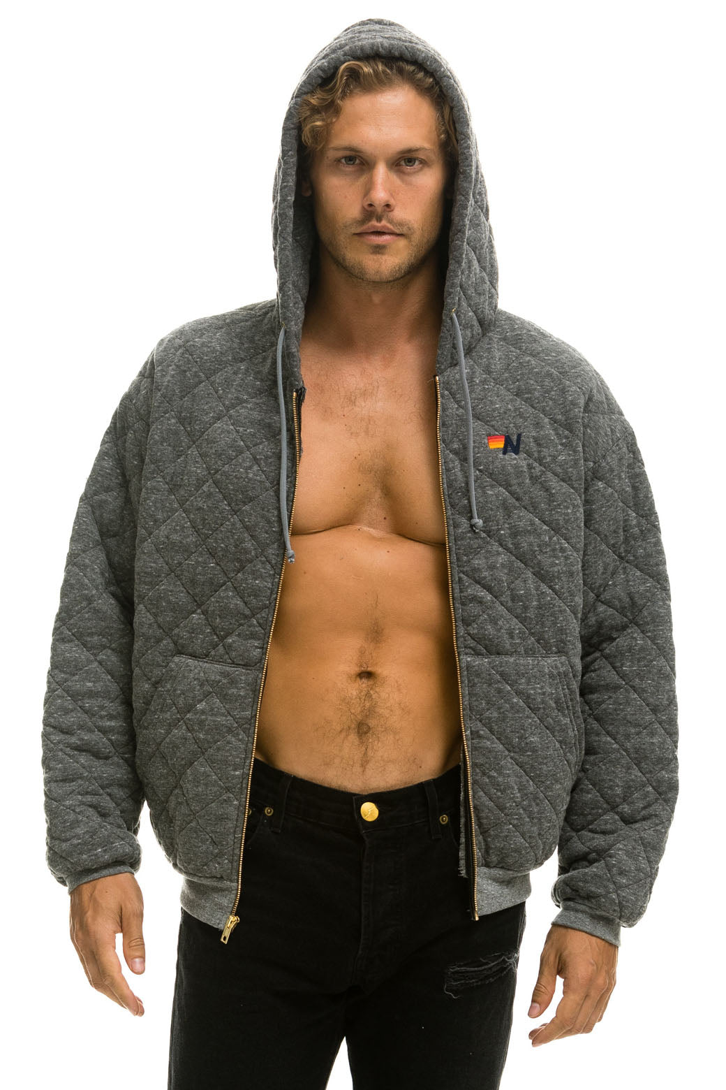 QUILTED ZIP HOODIE RELAXED - HEATHER GREY Hoodie Aviator Nation 