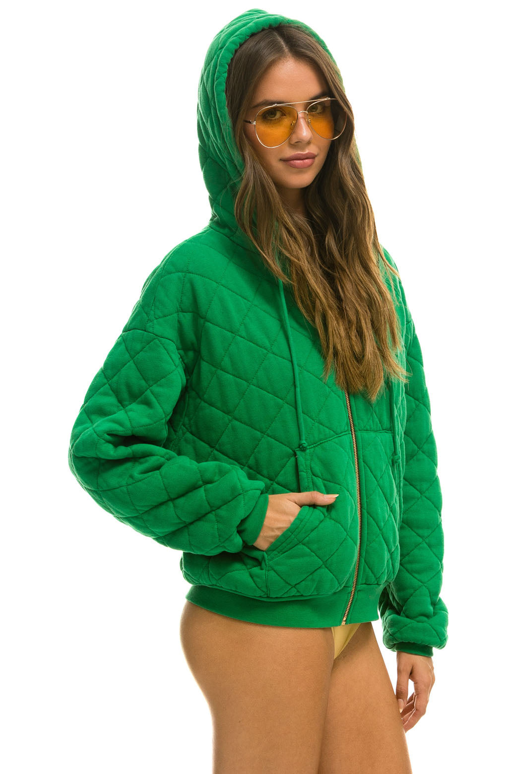 Bombshell Quilted Drawstring Hoodie - Ice Green - Bombshell