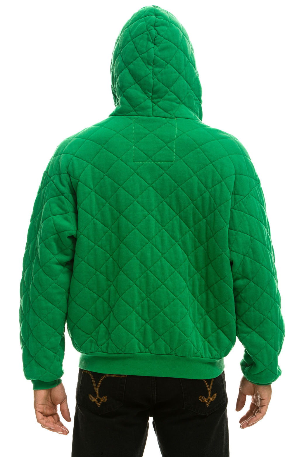 QUILTED ZIP HOODIE RELAXED - KELLY GREEN