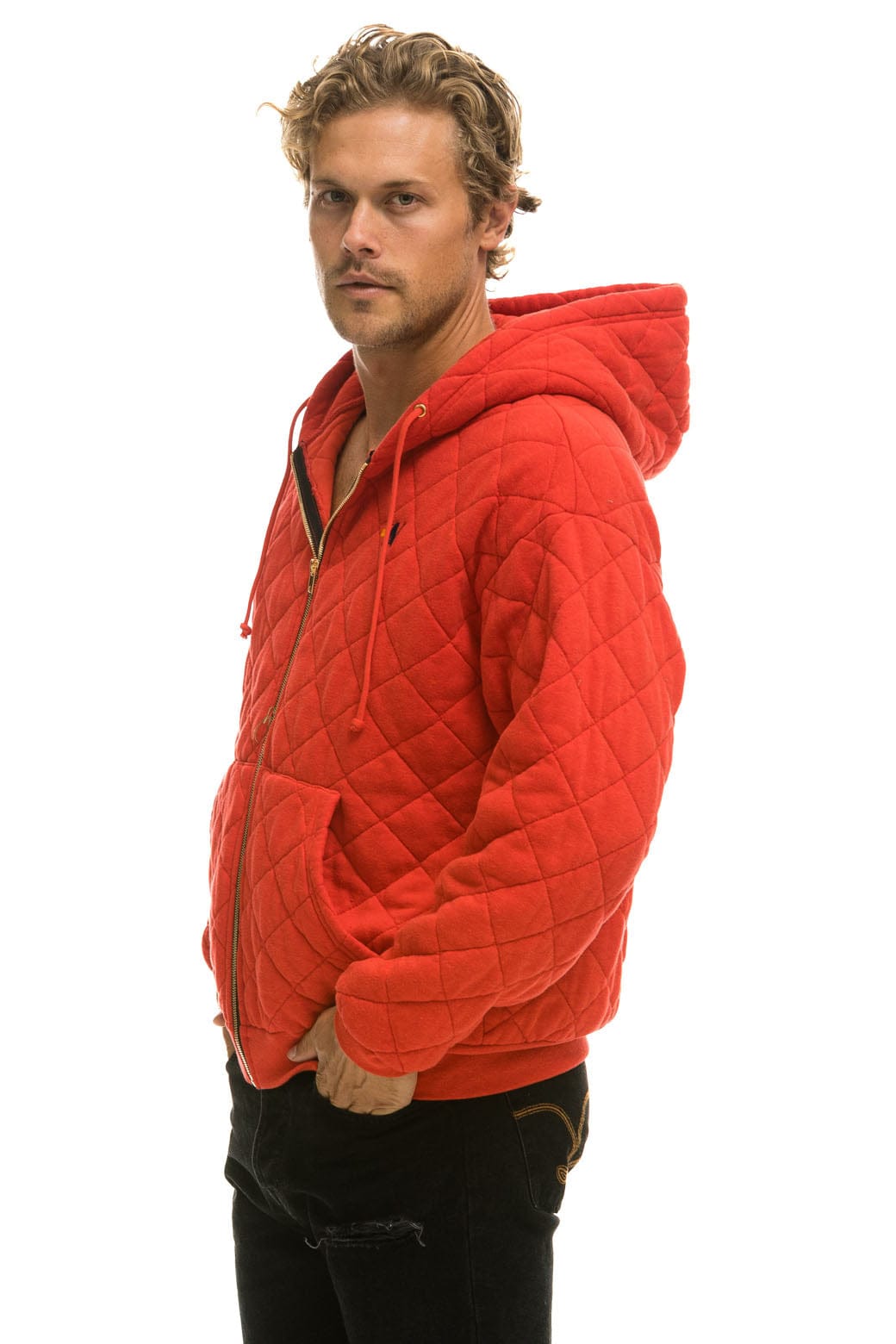 QUILTED ZIP HOODIE RELAXED - RED Hoodie Aviator Nation 