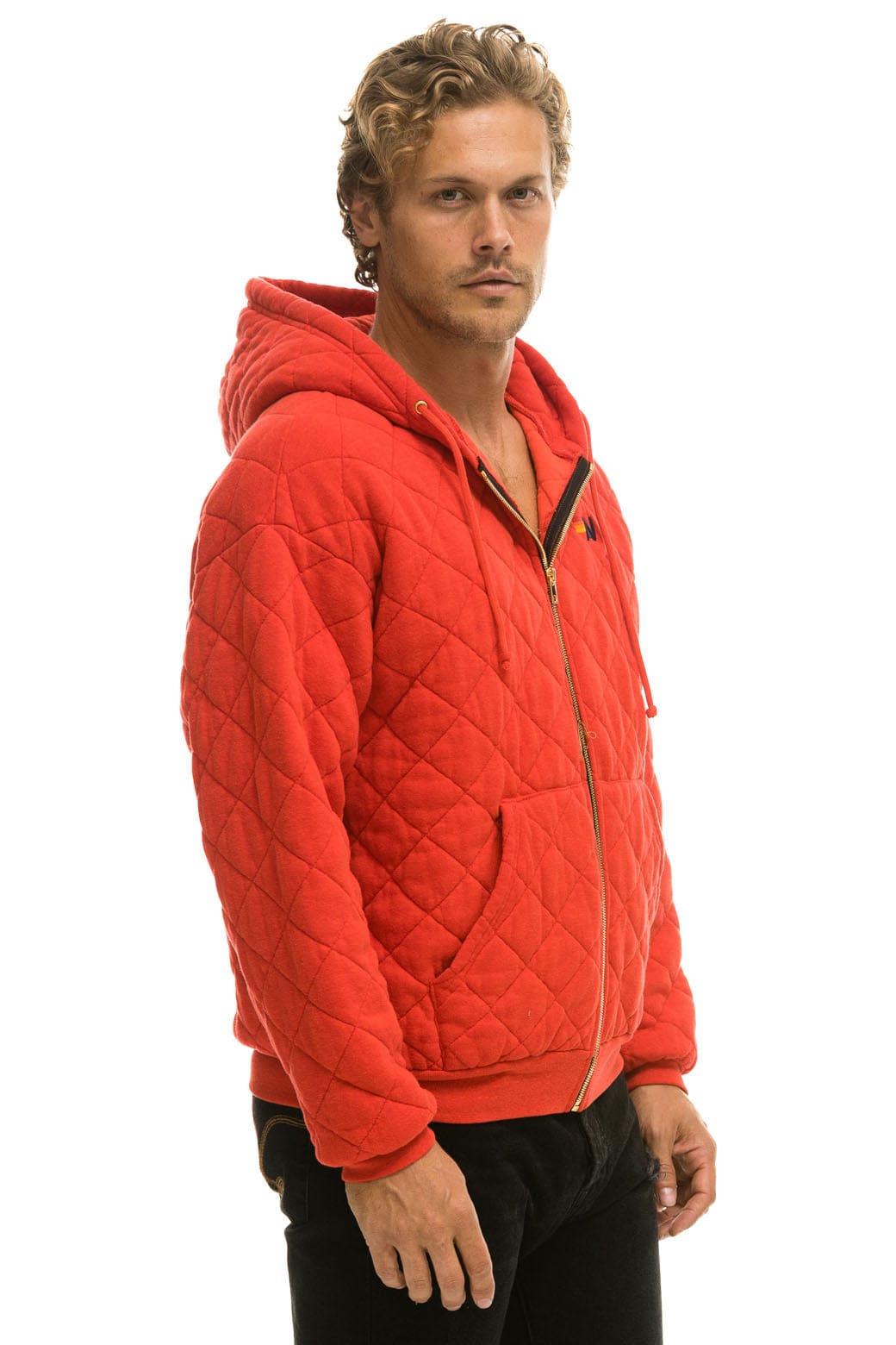QUILTED ZIP HOODIE RELAXED - RED Hoodie Aviator Nation 