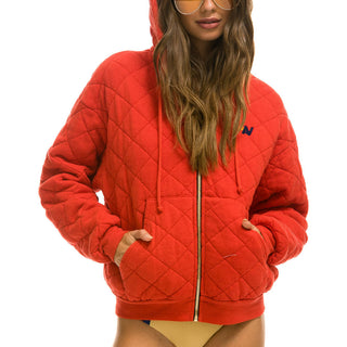 QUILTED ZIP HOODIE RELAXED - RED Hoodie Aviator Nation 