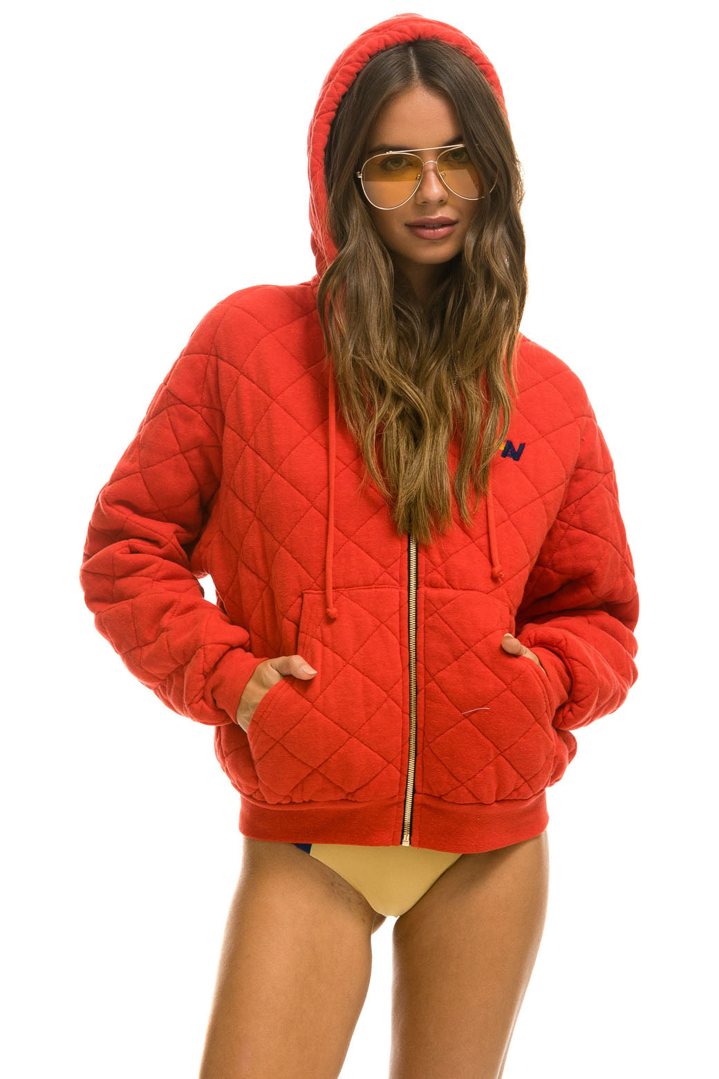 QUILTED ZIP HOODIE RELAXED - RED Hoodie Aviator Nation 