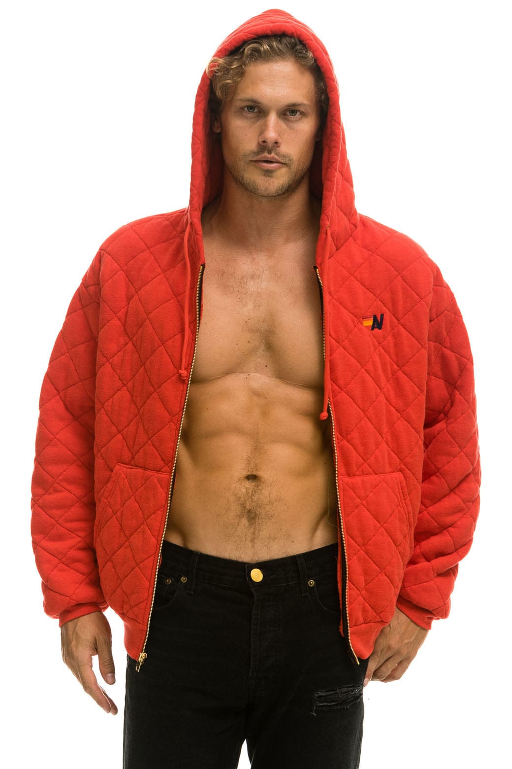 QUILTED ZIP HOODIE RELAXED - RED Hoodie Aviator Nation 