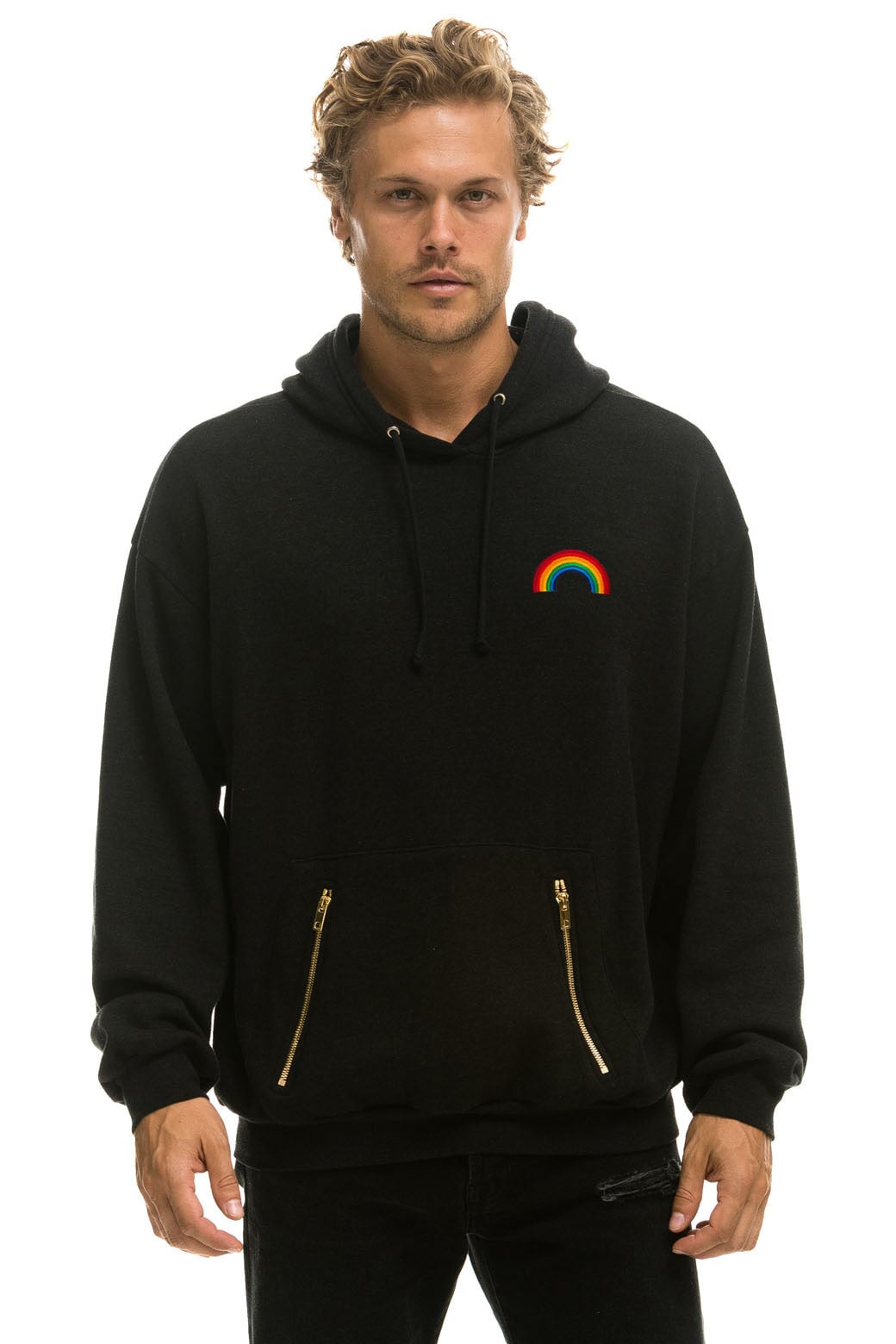 RAINBOW EMBROIDERY RELAXED PULLOVER HOODIE - BLACK Hoodie Aviator Nation 