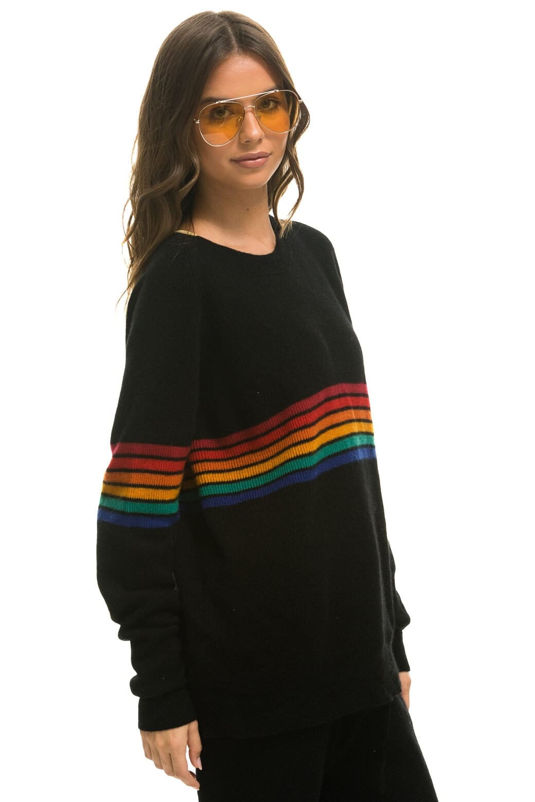 RAINBOW STRIPE 6 UNISEX CASHMERE SWEATER - BLACK Sweatshirt Aviator Nation 