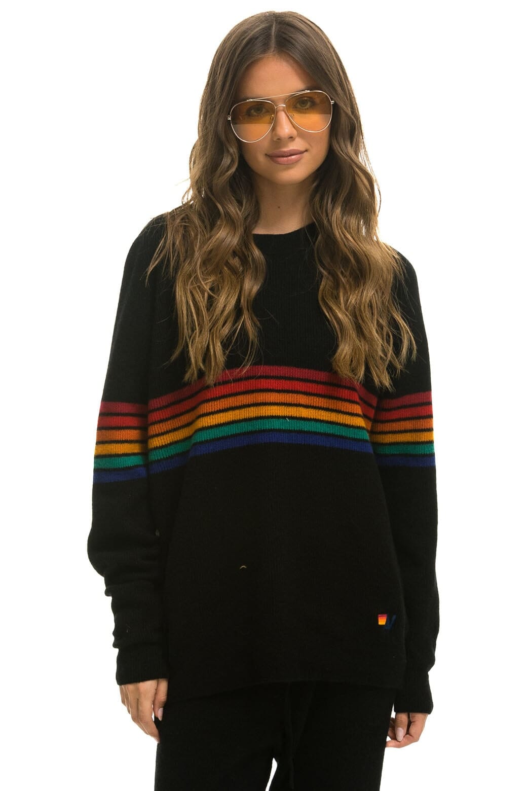 RAINBOW STRIPE 6 UNISEX CASHMERE SWEATER - BLACK Sweatshirt Aviator Nation 