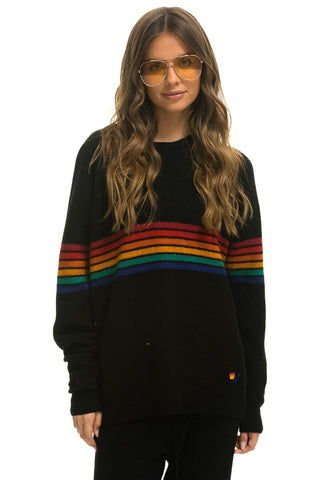 RAINBOW STRIPE 6 UNISEX CASHMERE SWEATER - BLACK Sweatshirt Aviator Nation 