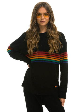 RAINBOW STRIPE 6 UNISEX CASHMERE SWEATER - BLACK Sweatshirt Aviator Nation 