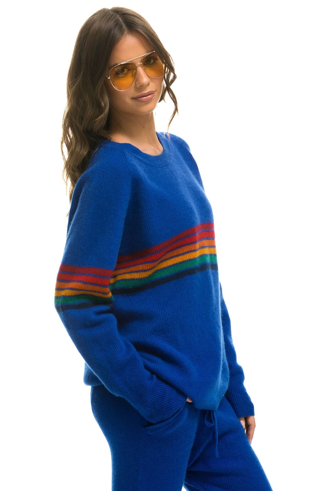 RAINBOW STRIPE 6 UNISEX CASHMERE SWEATER - LAPIS Sweatshirt Aviator Nation 