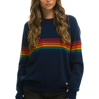 RAINBOW STRIPE 6 UNISEX LIGHT CASHMERE SWEATER - MIDNIGHT Sweatshirt Aviator Nation 