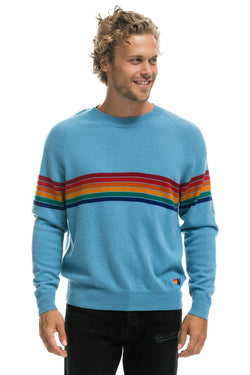 RAINBOW STRIPE 6 UNISEX LIGHT CASHMERE SWEATER - OCEAN Sweatshirt Aviator Nation 