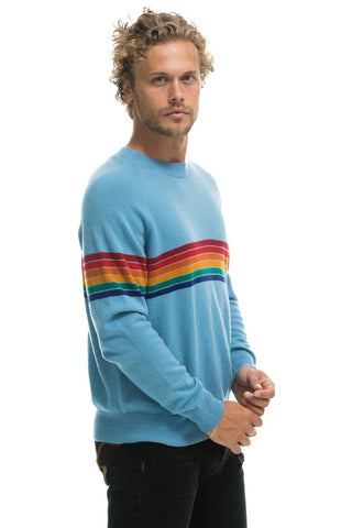 RAINBOW STRIPE 6 UNISEX LIGHT CASHMERE SWEATER - OCEAN Sweatshirt Aviator Nation 