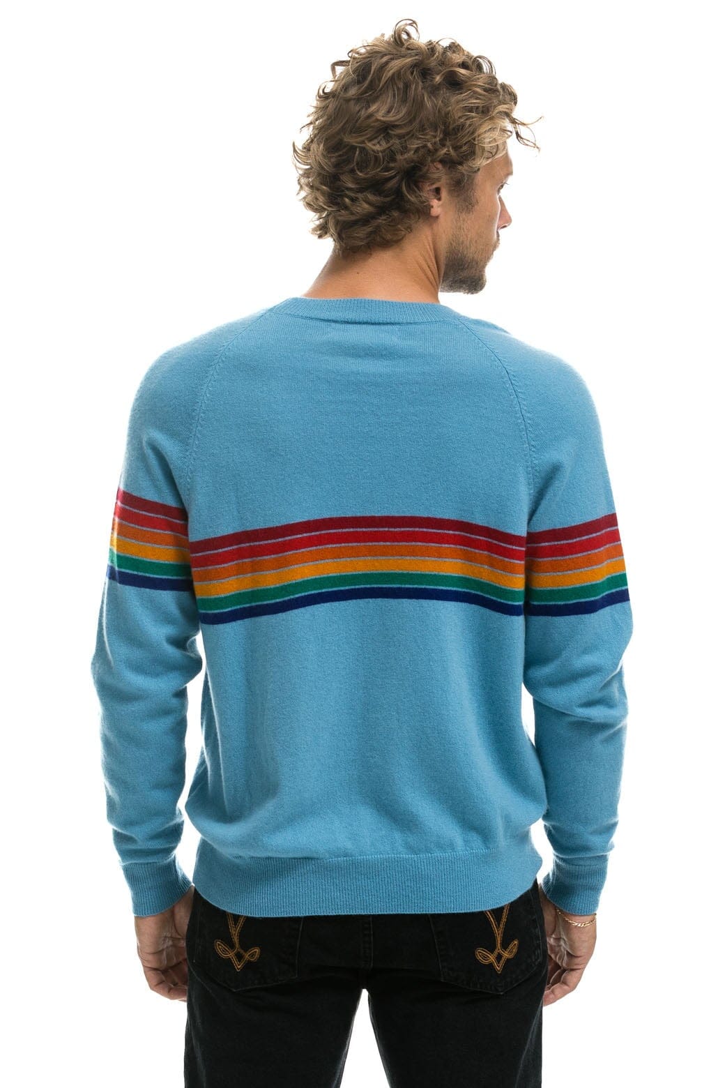 RAINBOW STRIPE 6 UNISEX LIGHT CASHMERE SWEATER - OCEAN Sweatshirt Aviator Nation 