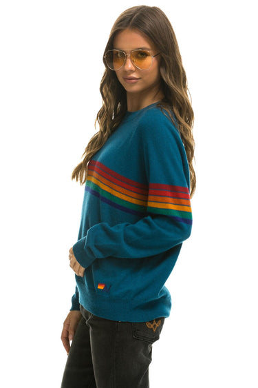RAINBOW STRIPE 6 UNISEX LIGHT CASHMERE SWEATER - PEACOCK Sweatshirt Aviator Nation 