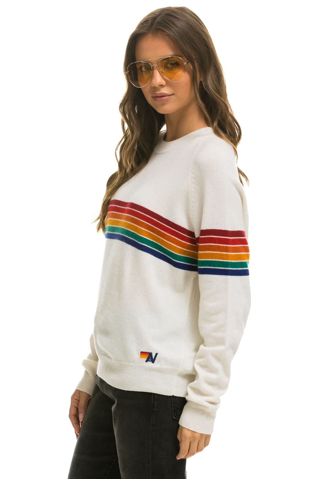 RAINBOW STRIPE 6 UNISEX LIGHT CASHMERE SWEATER - SNOW Sweatshirt Aviator Nation 
