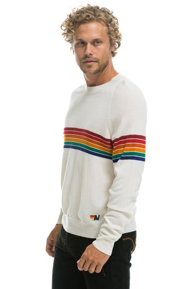 RAINBOW STRIPE 6 UNISEX LIGHT CASHMERE SWEATER - SNOW Sweatshirt Aviator Nation 