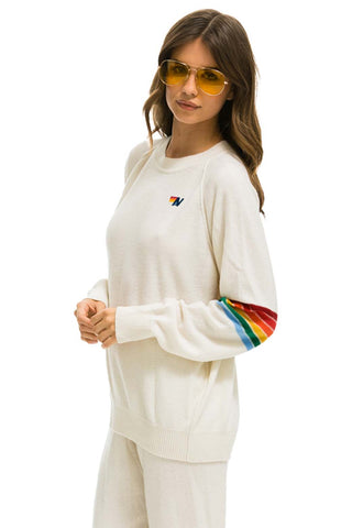 RAINBOW STRIPE SLEEVE UNISEX CASHMERE LIGHT SWEATER - VINTAGE WHITE Sweatshirt Aviator Nation 