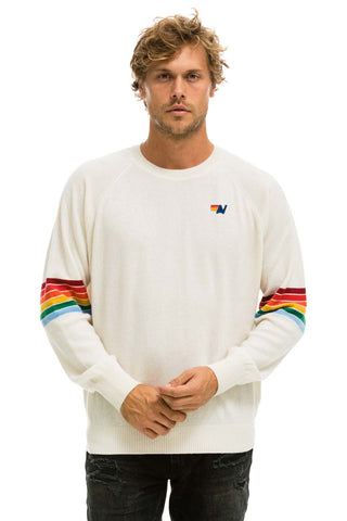 RAINBOW STRIPE SLEEVE UNISEX CASHMERE LIGHT SWEATER - VINTAGE WHITE Sweatshirt Aviator Nation 
