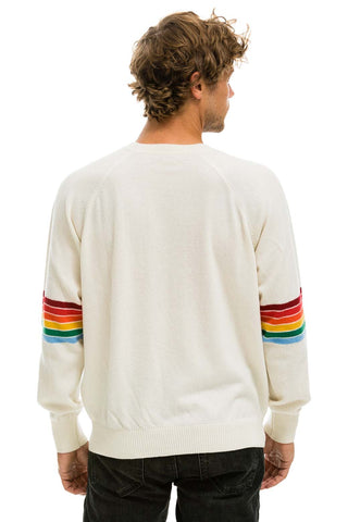 RAINBOW STRIPE SLEEVE UNISEX CASHMERE LIGHT SWEATER - VINTAGE WHITE Sweatshirt Aviator Nation 