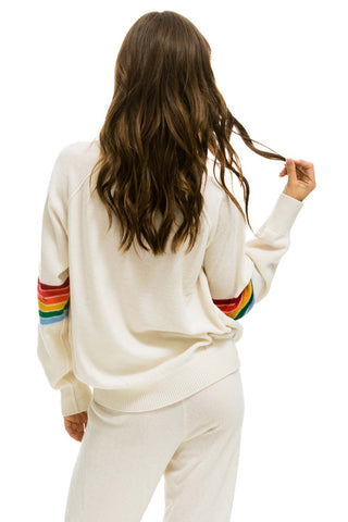 RAINBOW STRIPE SLEEVE UNISEX CASHMERE LIGHT SWEATER - VINTAGE WHITE Sweatshirt Aviator Nation 
