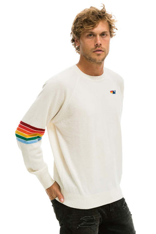 RAINBOW STRIPE SLEEVE UNISEX CASHMERE LIGHT SWEATER - VINTAGE WHITE Sweatshirt Aviator Nation 