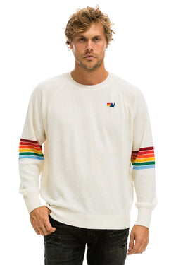 RAINBOW STRIPE SLEEVE UNISEX CASHMERE LIGHT SWEATER - VINTAGE WHITE Sweatshirt Aviator Nation 