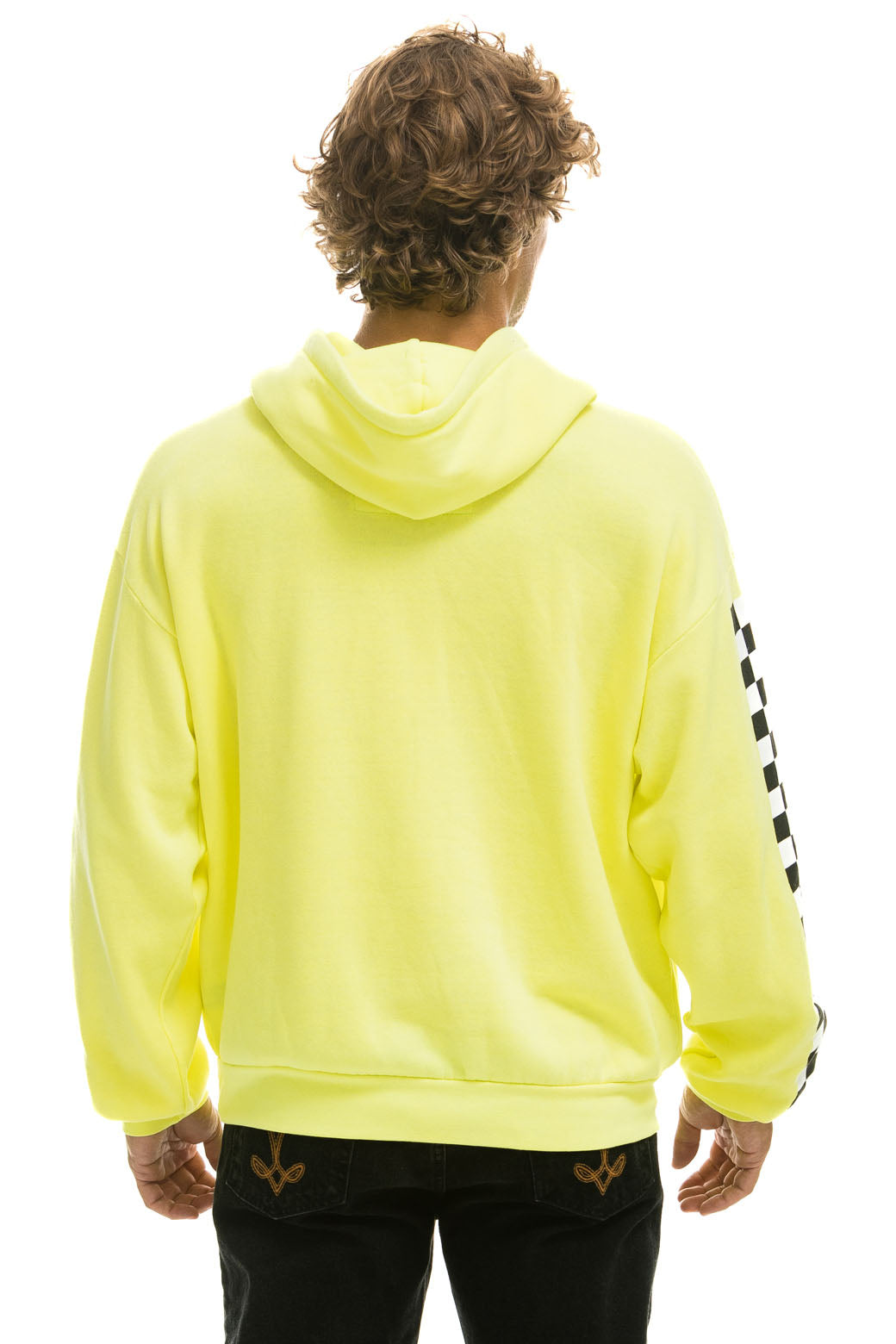 RELAXED CHECK SLEEVE PULLOVER HOODIE - NEON YELLOW Hoodie Aviator Nation 