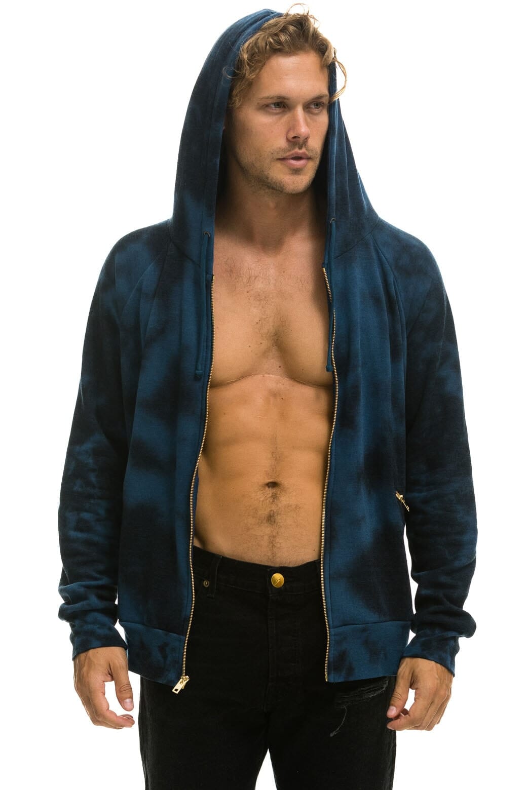 RELAXED HAND DYED ZIP HOODIE - TIE DYE BLUE BLACK - Aviator Nation