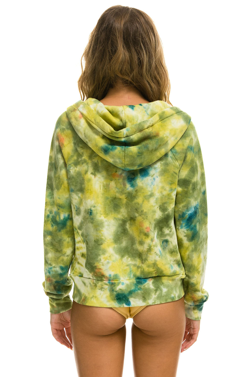 RELAXED HAND DYED ZIP HOODIE - TIE DYE GREEN YELLOW