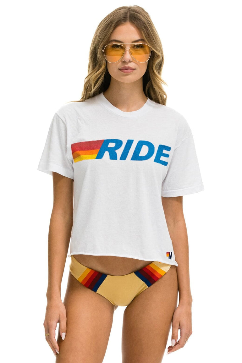 RIDE LOGO BOYFRIEND TEE - WHITE Boyfriend Tee Aviator Nation 