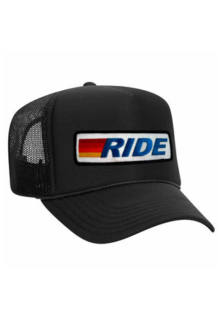 RIDE LOGO - VINTAGE LOW RISE TRUCKER HATS Aviator Nation BLKWHT 