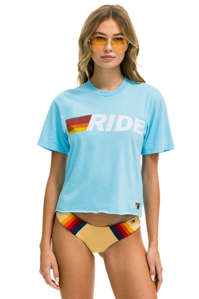 RIDE LOGO WHITE BOYFRIEND TEE - SKY Boyfriend Tee Aviator Nation 