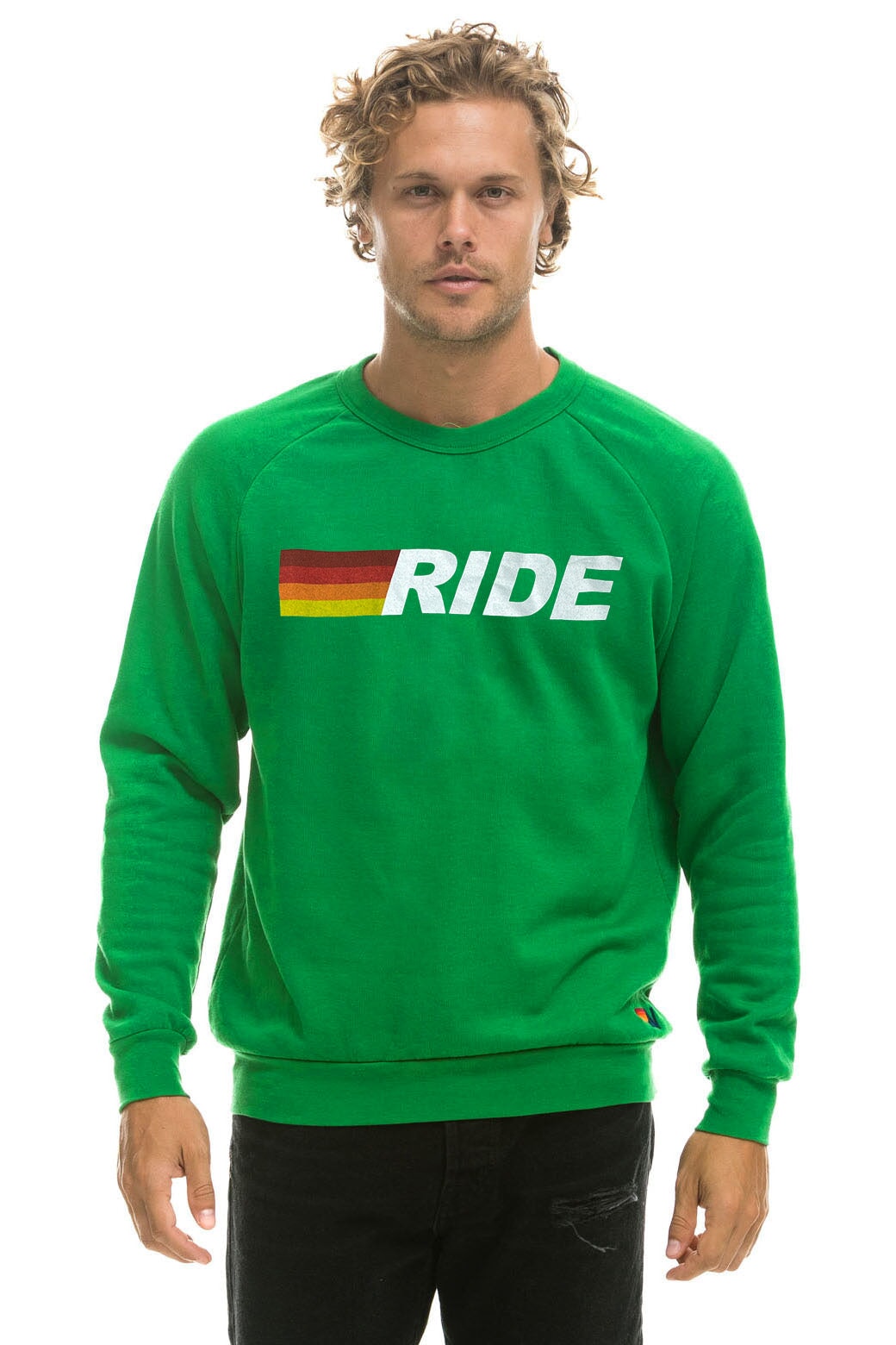 RIDE LOGO WHITE CREW SWEATSHIRT - KELLY GREEN Sweatshirt Aviator Nation 
