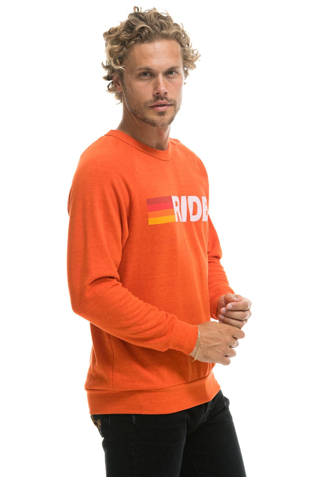 RIDE LOGO WHITE CREW SWEATSHIRT - ORANGE Sweatshirt Aviator Nation 