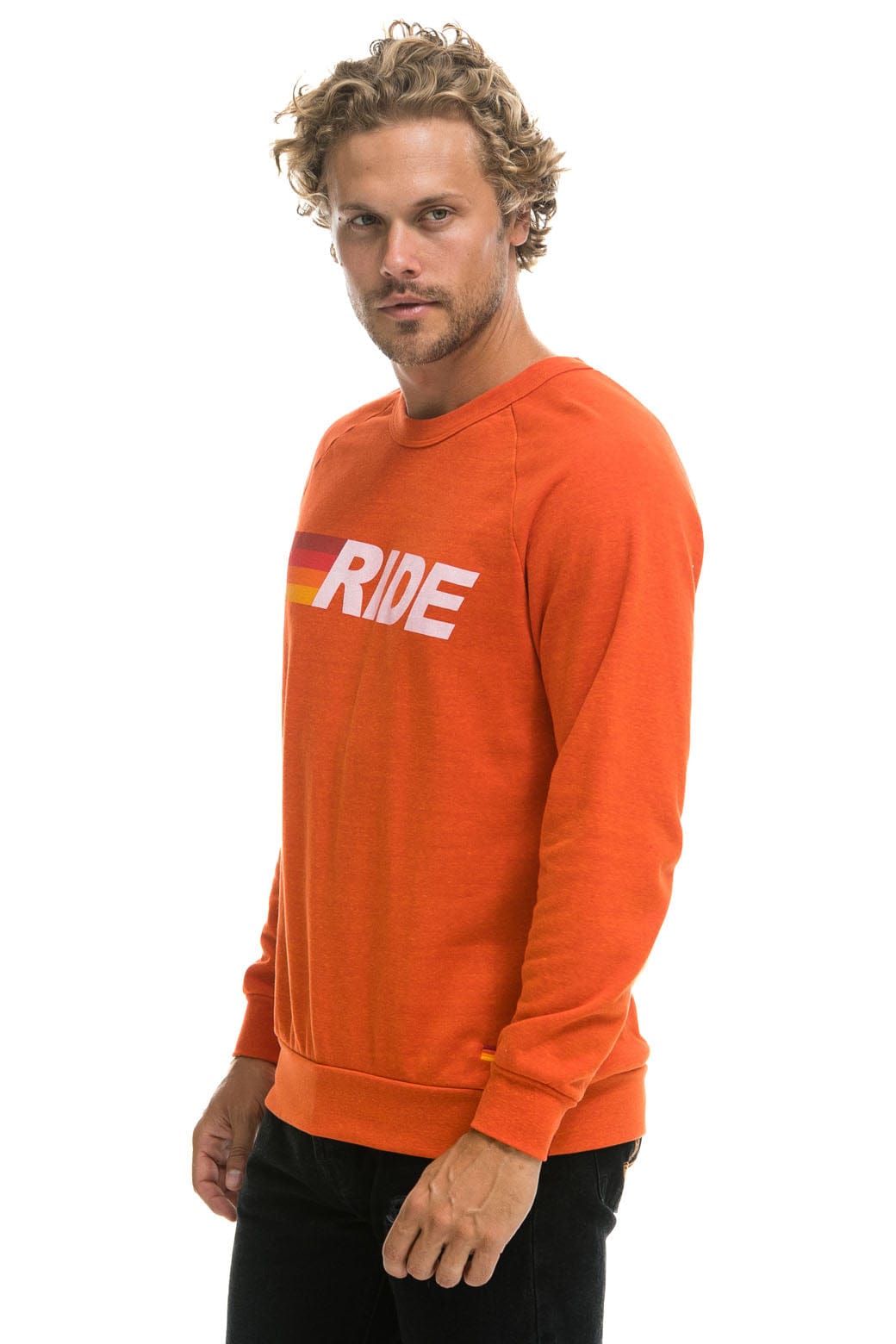 RIDE LOGO WHITE CREW SWEATSHIRT - ORANGE Sweatshirt Aviator Nation 