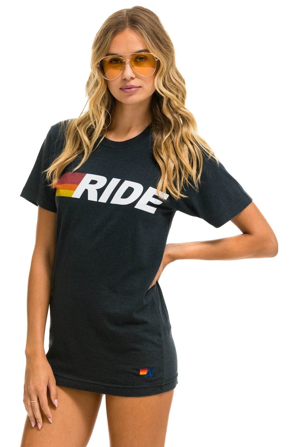 RIDE LOGO WHITE TEE - CHARCOAL - Aviator Nation