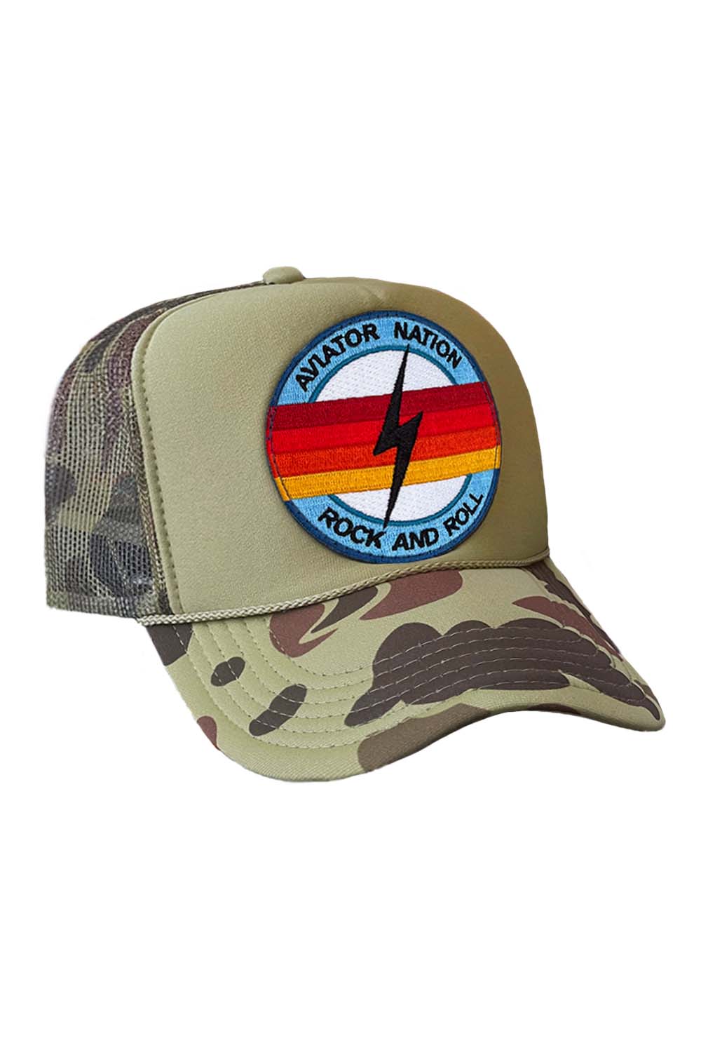 ROCK AND ROLL BOLT VINTAGE TRUCKER HAT HATS Aviator Nation CAMO 