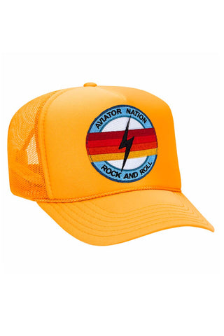 ROCK AND ROLL BOLT VINTAGE TRUCKER HAT HATS Aviator Nation GOLD 