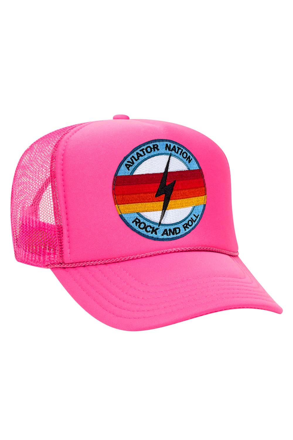 ROCK AND ROLL BOLT VINTAGE TRUCKER HAT HATS Aviator Nation NEON PINK 