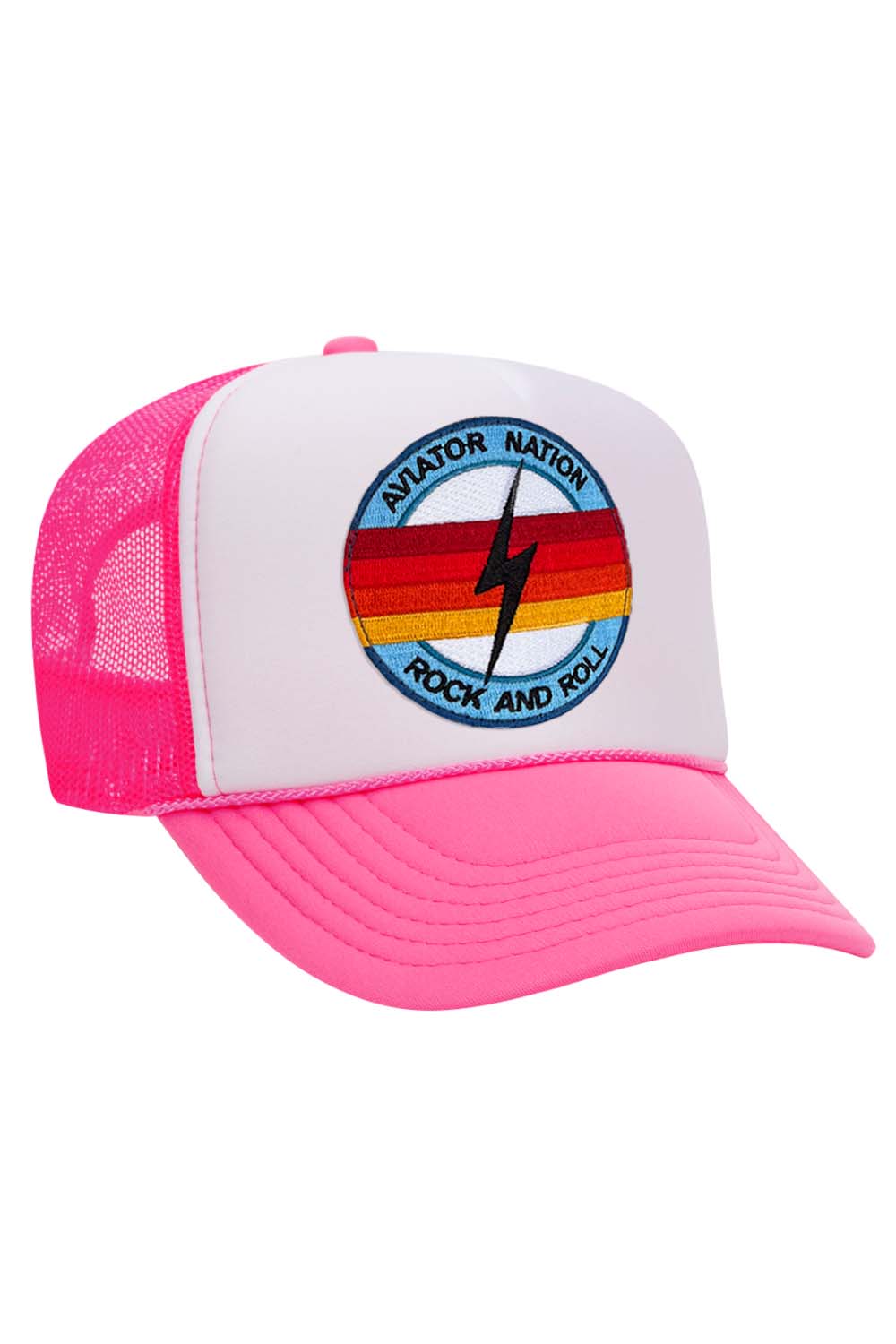 ROCK AND ROLL BOLT VINTAGE TRUCKER HAT HATS Aviator Nation NEON PINK // WHITE // NEON PINK 