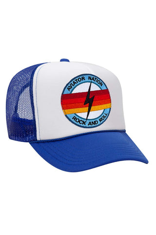 ROCK AND ROLL BOLT VINTAGE TRUCKER HAT HATS Aviator Nation ROYAL // WHITE // ROYAL 